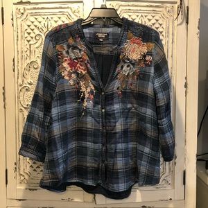 Johnny Was Workshop plaid shirt size M
